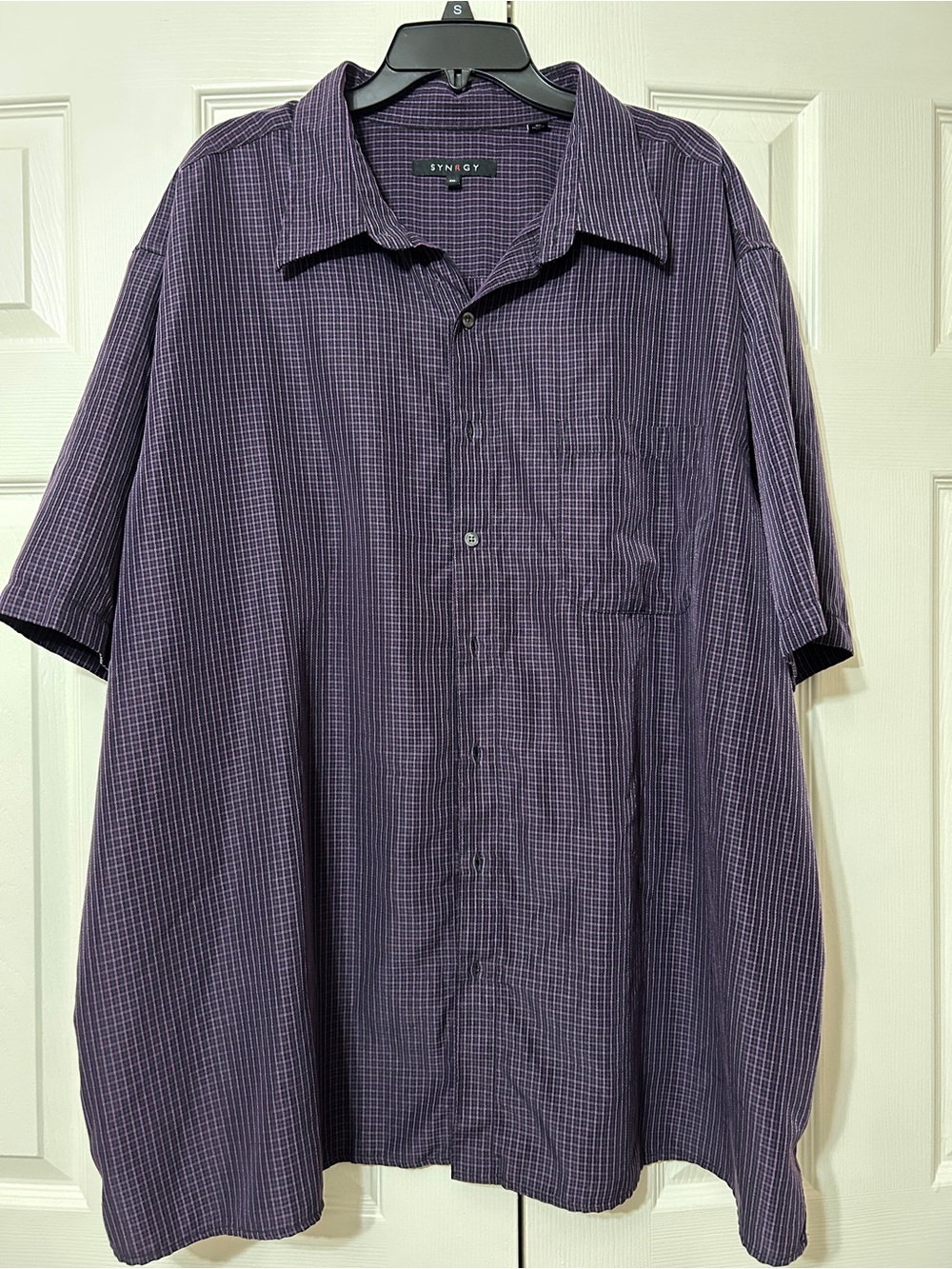Synrgy Purple Short-Sleeve Check Button-Down Shirt
